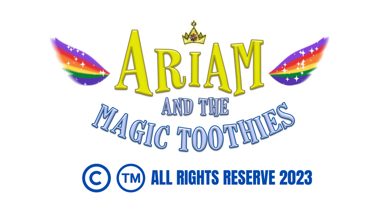 Official logo of Ariam and the Magic Toothies, showcasing the iconic Tooth Fairy Princess with radiant, vibrant rainbow wings, embodying the essence of magic, wonder, and healthy smiles, representing the premier children's oral health brand, promoting kids' dental care, tooth fairy tales, and sparkling smiles, copyright all rights reserved, exclusive intellectual property.