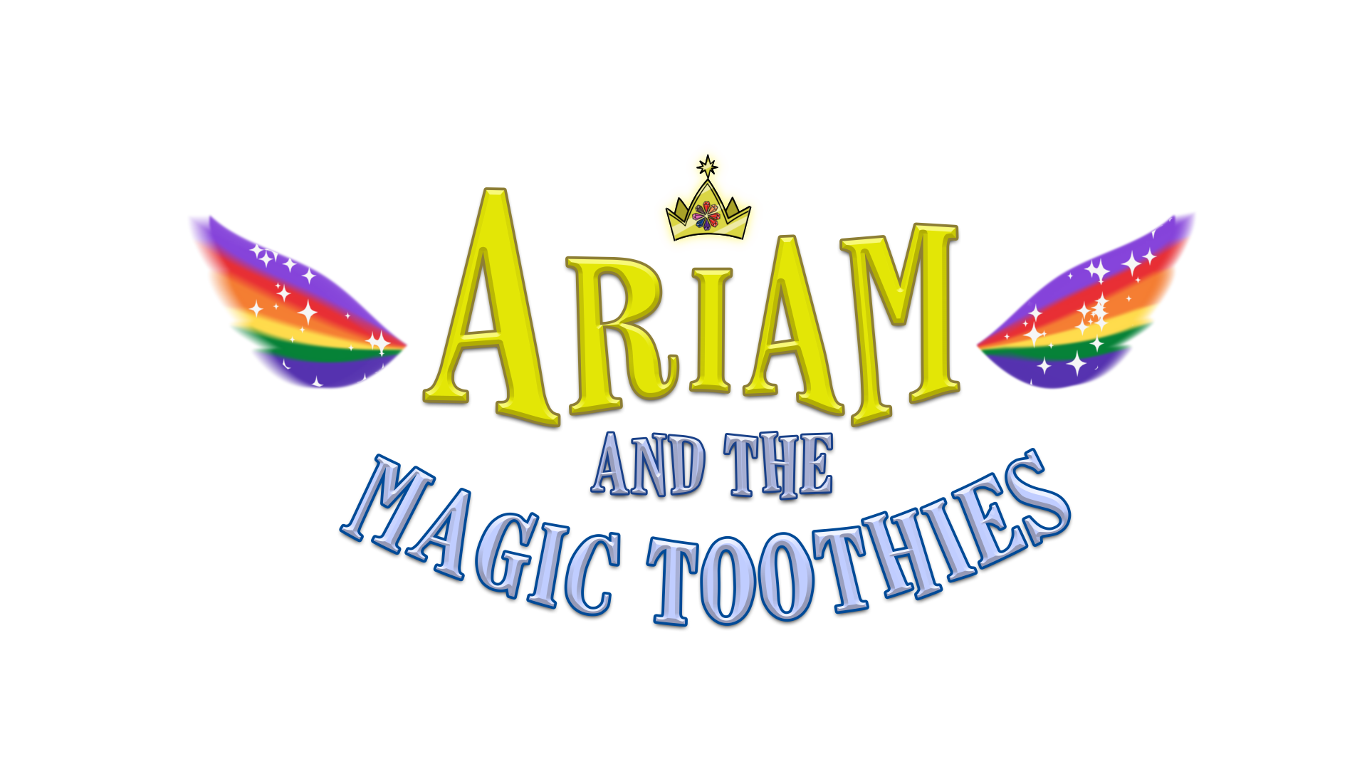 Official logo of Ariam and the Magic Toothies, showcasing the iconic Tooth Fairy Princess with radiant, vibrant rainbow wings, embodying the essence of magic, wonder, and healthy smiles, representing the premier children's oral health brand, promoting kids' dental care, tooth fairy tales, and sparkling smiles, copyright all rights reserved, exclusive intellectual property.